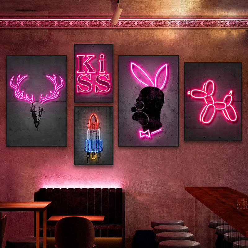 酒吧仿霓虹灯装饰画音乐餐吧墙面挂画奶茶咖啡店潮流芝麻街壁画