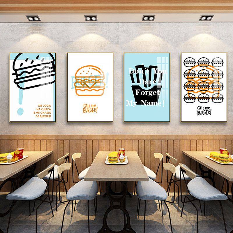 汉堡小吃店创意装饰画美式简约快餐店薯条热狗挂画ins卡通装饰画