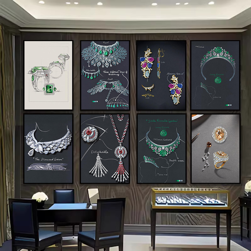 珠宝店挂画首饰店设计手稿图壁画