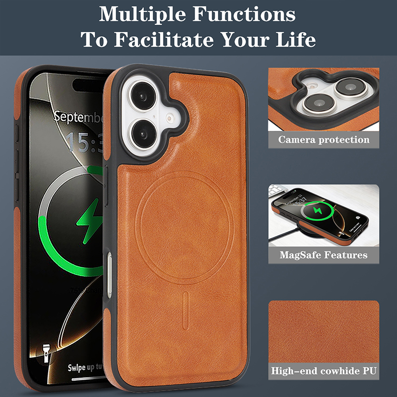 适用苹果iphone16pro max手机壳皮套保护壳16por全包镜头防摔指纹plus壳商务男士素皮ip16PM磁吸新款外壳皮纹