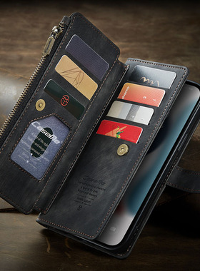 适用iPhone6s手机壳多功能新款6plus翻盖式6/6s皮套拉链磁吸苹果6Splus保护壳6P防摔6SP男女款P6全包外壳磨砂