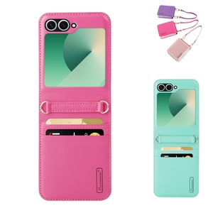 适用三星Galaxy Z Flip3折叠屏5g手机壳铰链带长挂绳脖子ZFlip4保护套女SM-F7210真皮全包F7110防摔外壳原装