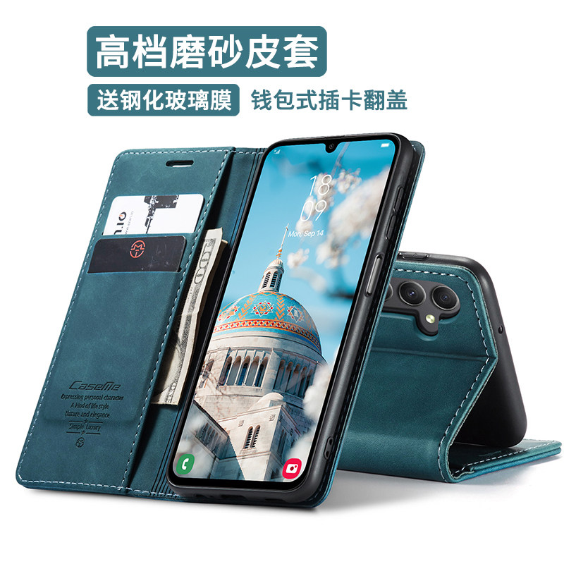 A34磨砂翻盖适用三星A14 5G手机壳A04S手机套A24电话磁吸A54插卡galaxy A1460钱包收纳卡槽全包皮套防摔男女