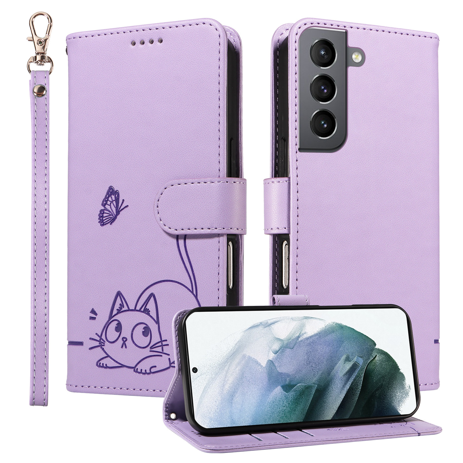 招财猫保护套适用三星S21/S22/S23手机套S25+plus手机壳S21ultra带挂绳S21U插卡包fe女士保护套全包磁扣翻盖