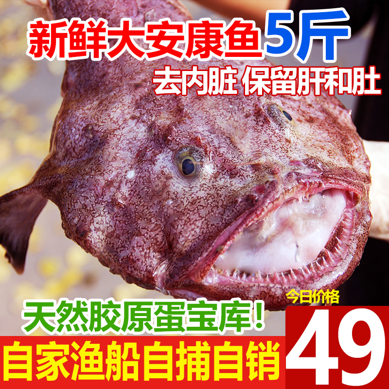 大安康鱼新鲜5斤大鱼带肝带肚青岛鮟鱇鱼丑鱼冷冻海鲜包邮