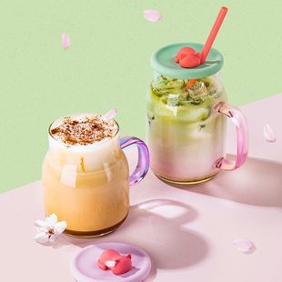 MOMO高硼硅玻璃杯带吸管女生高颜值办公室咖啡杯桌面杯水杯子可爱