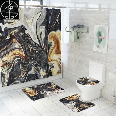 Shower Curtain Bath Mat Toilet Rugs Cover Set 浴帘浴垫套装