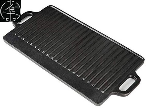 Cast Iron Double Square Grill BBQ Griddle铸铁烧烤长方牛排板