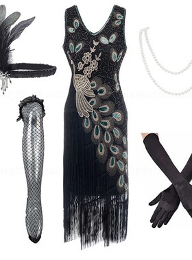 1920s Sequin Beaded Fringed Great Gatsby Dress Accessories