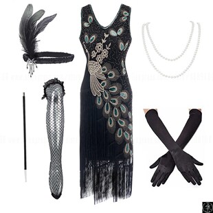 Fringed Beaded Great Gatsby Accessories 1920s Dress Sequin