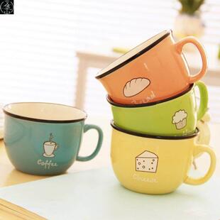 milk tea glass ceramic coffee mug cup cute cartoon spoon 杯