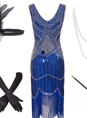 Flapper Dress 20s Sequin Beaded Fringed Great Gatsby Dress