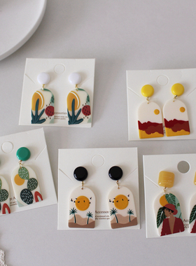 S925银针 韩国ins vantage复古彩色花朵耳钉少女耳环植物树叶