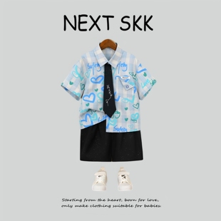 英国NEXT SKK男童短袖西服套装六一主持人演出服花童周岁生日礼服