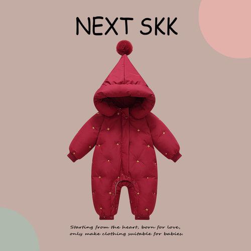 英国NEXT SKK冬季宝宝外出羽绒服连体衣圣诞抱衣婴幼儿保暖拜年服