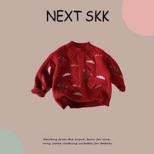 男女宝宝新年衣服 加厚针织衫 英国NEXT SKK儿童拜年服毛衣秋冬新款