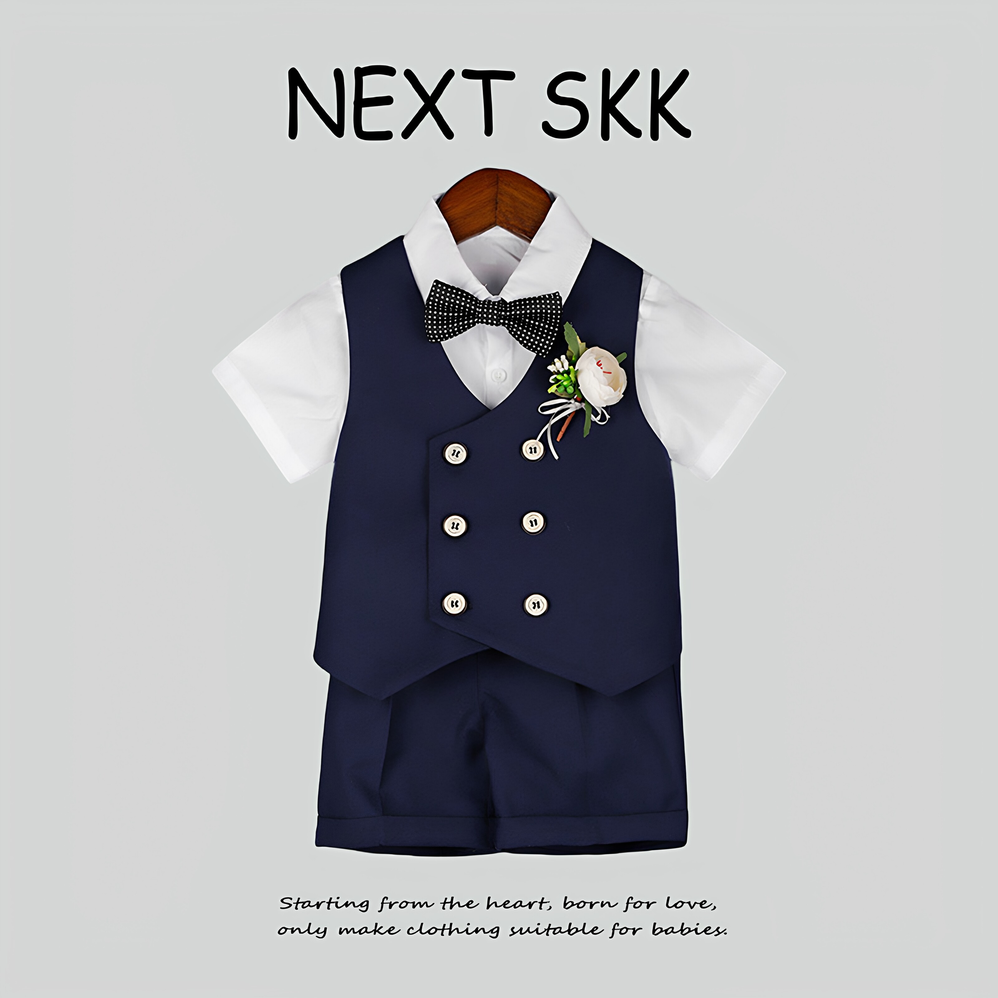 英国NEXT SKK春夏男童周岁礼服绅士短袖马甲套装花童主持人演出服