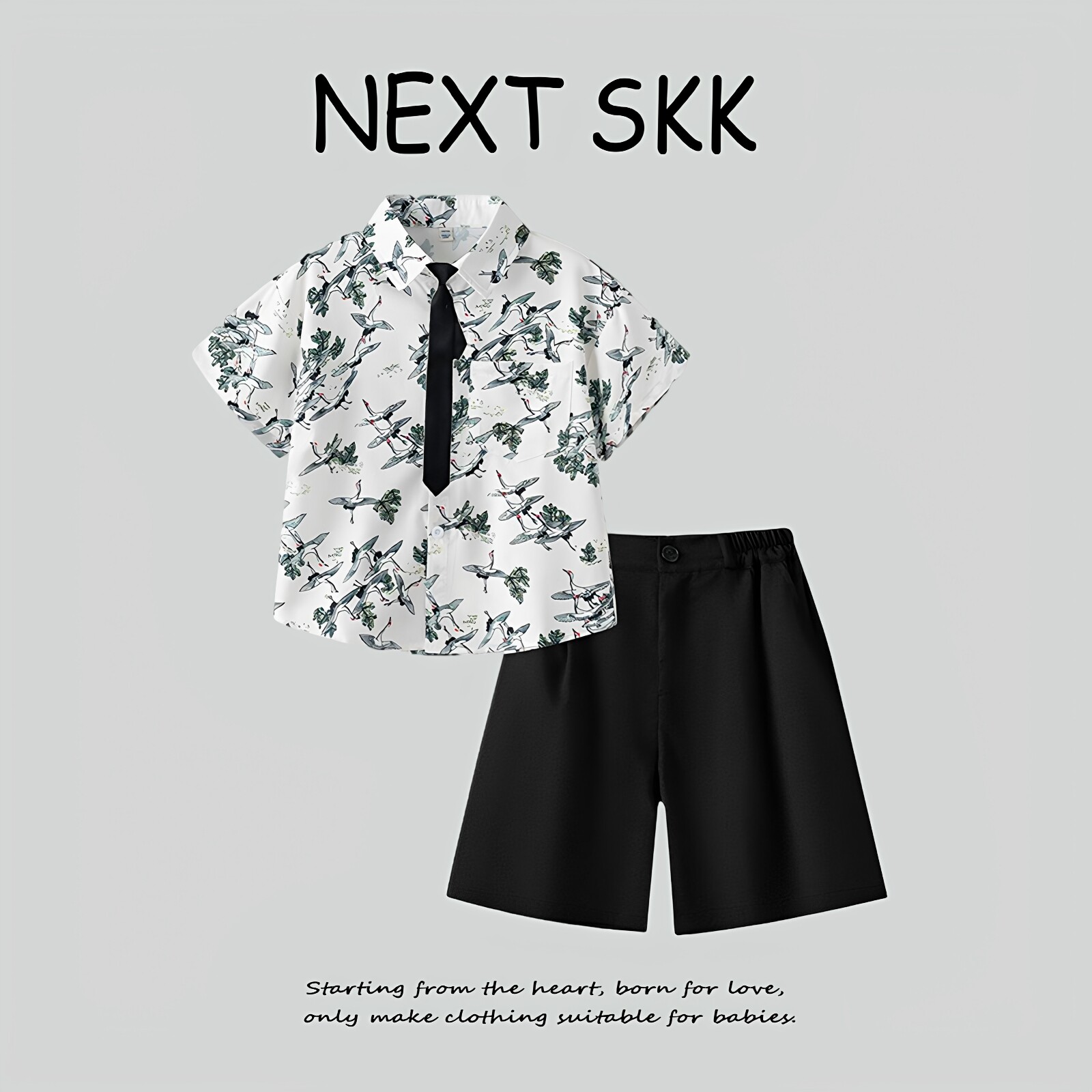 英国NEXT SKK夏季男童短袖衬衫花童中国风印花套装休闲走秀演出服