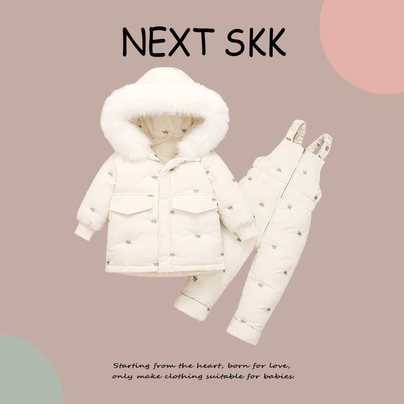 英国NEXT SKK冬季新款宝宝背带裤羽绒服两件套儿童保暖外出滑雪服