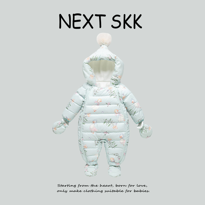 英国NEXT SKK婴儿羽绒服冬季宝宝加厚连体衣新生连帽外出爬服冬装