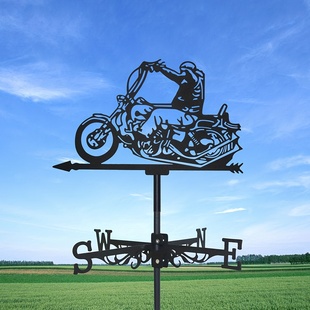 屋顶 院子 金属剪影风向指示器 1pc人骑摩托车复古风向标