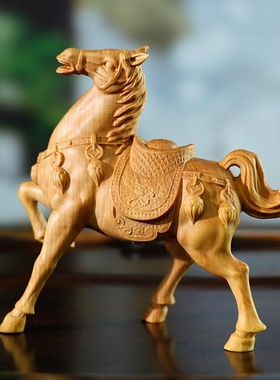 黄杨木雕生肖马木质动物手把件家居饰品马上有钱中式收藏礼品摆件