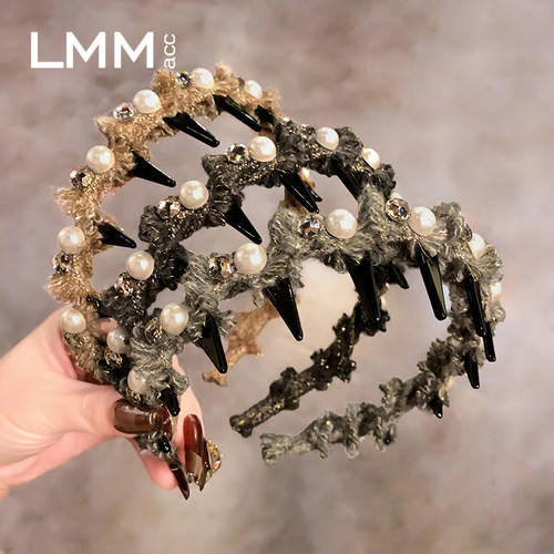 小香风珍珠镶钻防滑高颅顶头箍