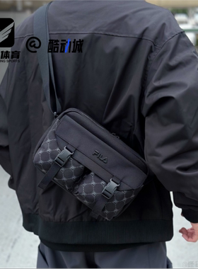 FILA斐乐 黑色男子时尚百搭通勤邮差包单肩斜挎包F13M348102FBK