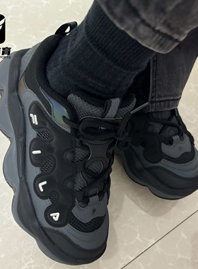 FILA斐乐豌豆鞋黑色女子加绒厚底老爹鞋运动休闲鞋F12W441111FBD