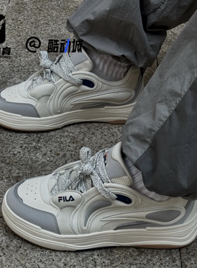 FILA斐乐律动鞋白灰男子复古百搭运动休闲鞋板鞋F12M512201FGV