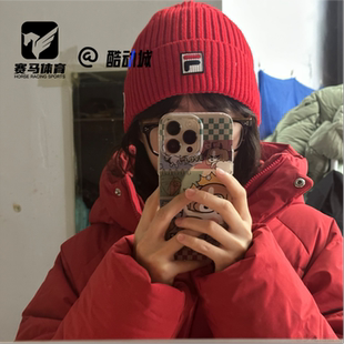 FILA斐乐 保暖绒线帽滑雪针织帽A13U546231FRD 传奇红男女户外时尚