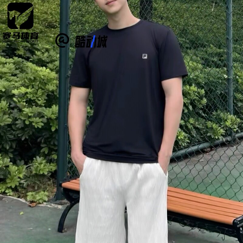 斐乐深黑色简约亲肤柔软短袖T恤