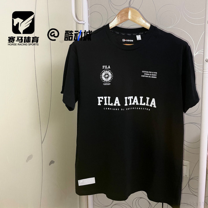斐乐深黑色美式宽松百搭短袖T恤