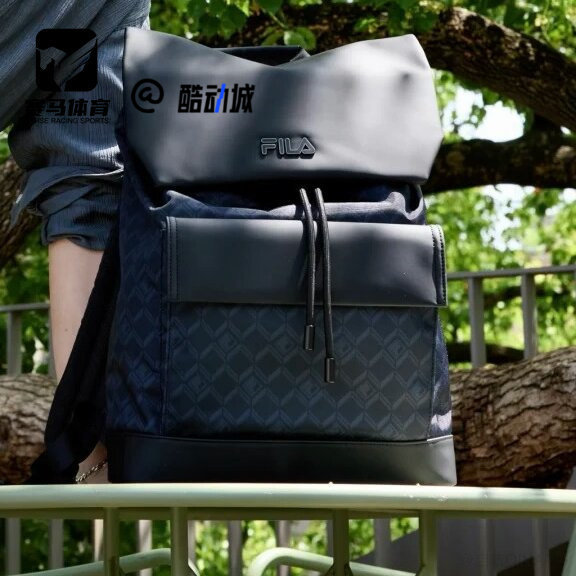 斐乐黑武士正黑色商务通勤双肩包
