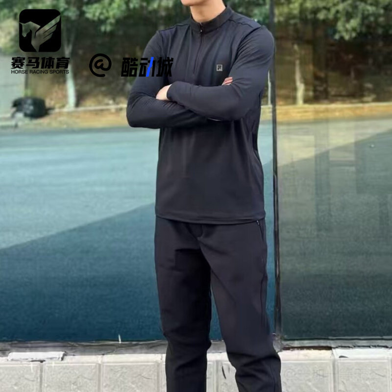 斐乐深黑色休闲运动舒适长袖T恤