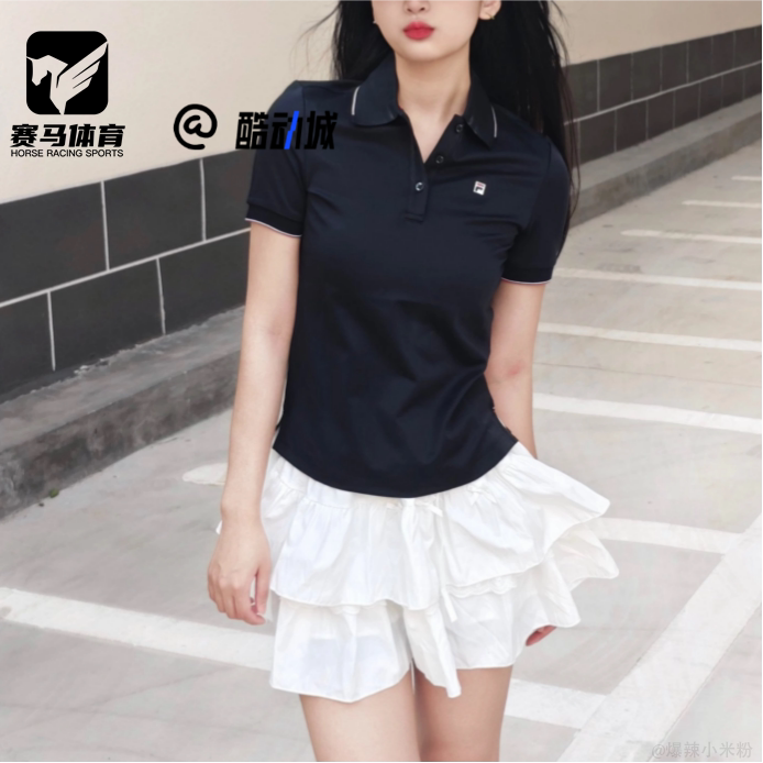 FILA宝蓝女子针织短袖Polo衫