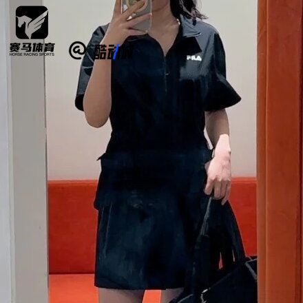 斐乐传奇蓝女子梭织短袖连衣裙