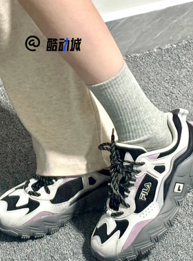 FILA斐乐掠夺者二代黑灰女子复古厚底老爹鞋运动鞋 F12W232140FBA