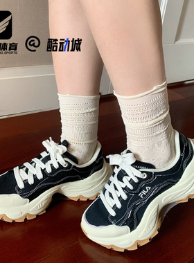 FILA斐乐鱼刺4代黑白女子厚底增高老爹鞋运动休闲鞋F12W521301FBW