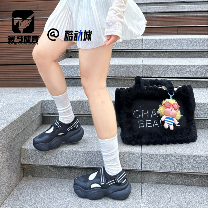 斐乐贝果鞋黑色女子厚底溯溪鞋图片