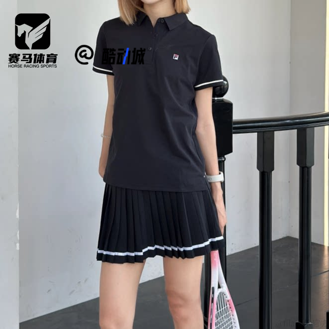 FILA深黑女子网球短袖Polo衫