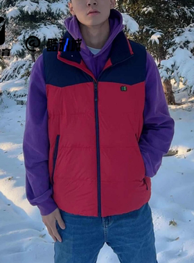 KOLON SPORT可隆红色男女立领保暖运动休闲羽绒马甲JWVAW23261