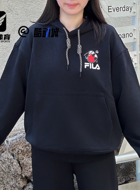 FILA斐乐 HERITAGE 黑色男女大熊猫宽松连帽卫衣F51U538201F-BK
