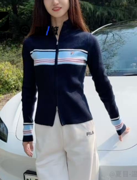 FILA斐乐 HERITAGE 传奇蓝女子舒适修身拼色针织衫F11W548407FNV