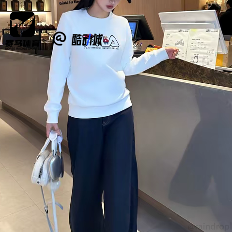 FILA白色女子圆领加绒加厚卫衣