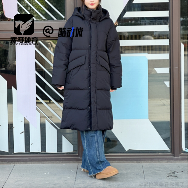 可隆黑色男女防风长款羽绒服