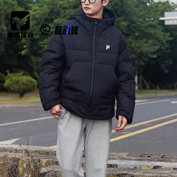 FILAFOB黑色男女保暖连帽羽绒服