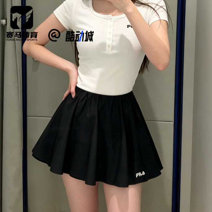 斐乐ORIGINALE正黑百搭百褶短裙