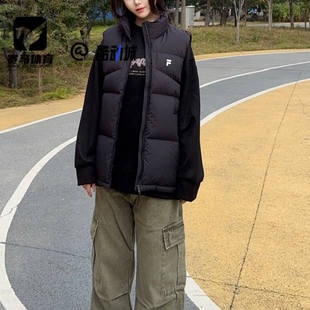 FILA斐乐 FOB黑色男女百搭休闲保暖立领羽绒马甲T11U543901F-BK