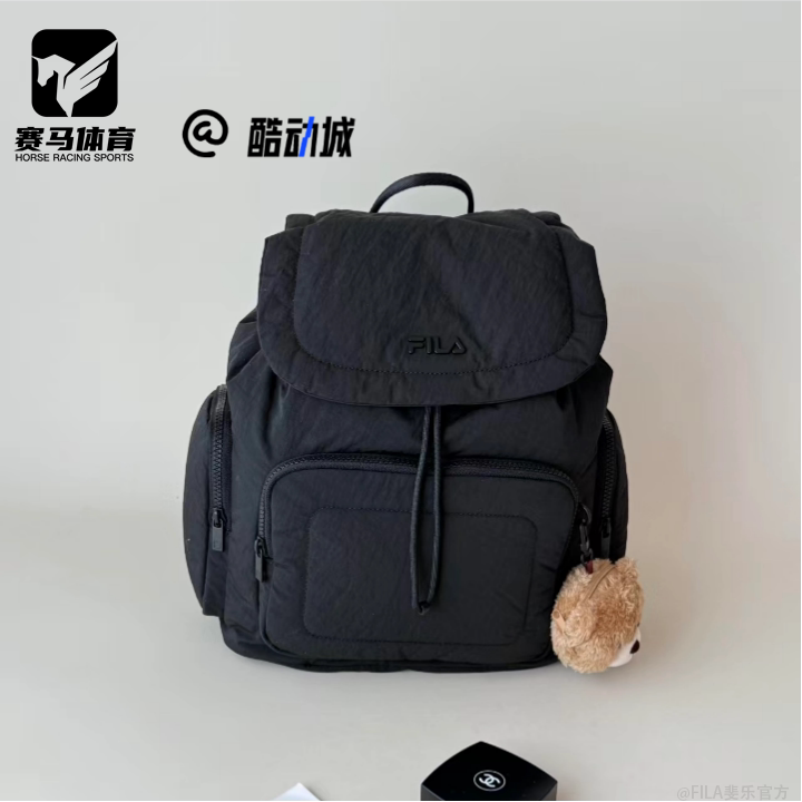 FILA斐乐ORIGINALE FUFU黑色女子通勤多口袋双肩包F13W549166F-BK